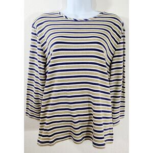 Draper's & Damon's Blue Gold Striped 3/4 Sleeves Top Large Lightweight Soft
